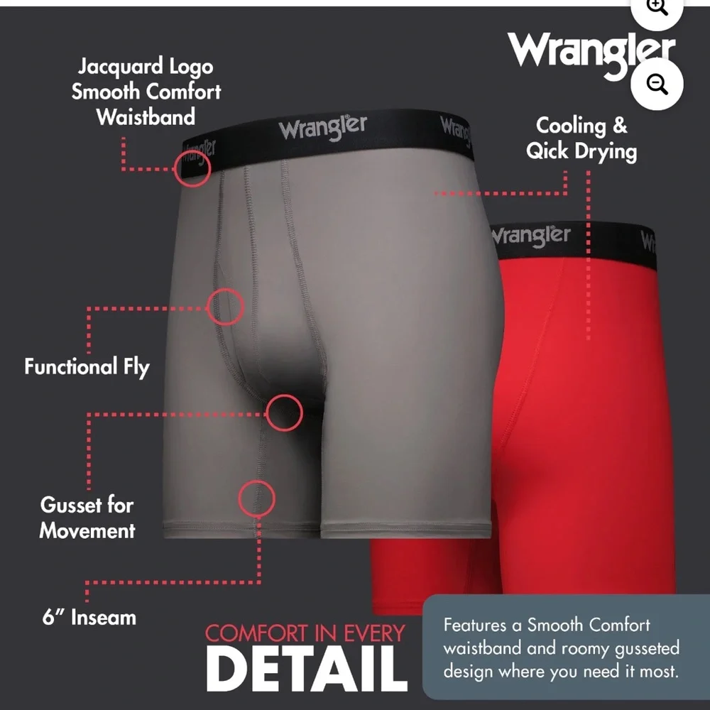 Wrangler Men's Cooling Boxer Briefs - Red, Gray, and Black set (3) size M